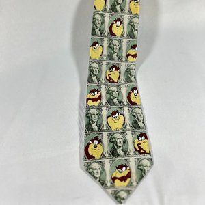 Vintage Looney Tunes Tasmanian Devil Taz 1 Dollar Bill Money Necktie Tie